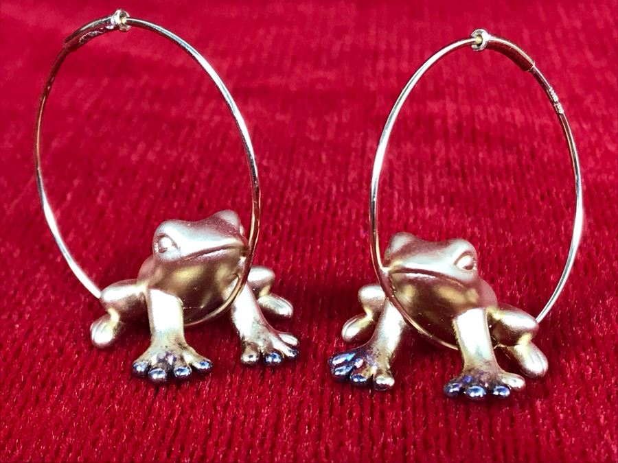 14K Yellow Gold Frog Hoops Earrings 5.1g Appraised Fair Market Value $125 [Photo 1]