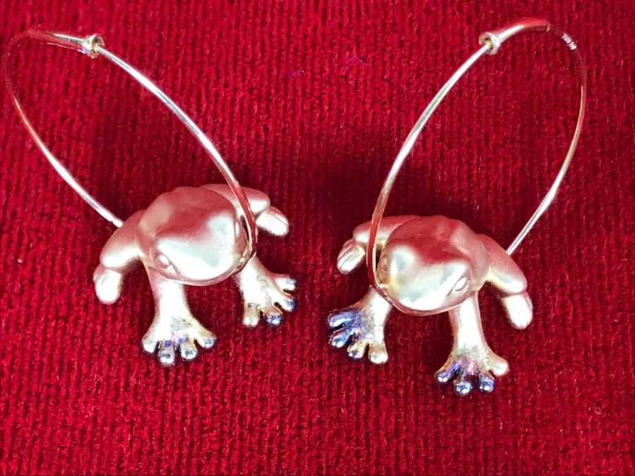 14K Yellow Gold Frog Hoops Earrings 5.1g Appraised Fair Market Value $125 [Photo 5]