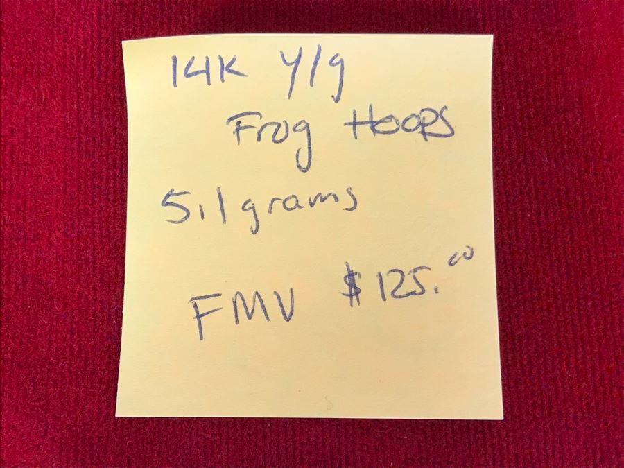 14K Yellow Gold Frog Hoops Earrings 5.1g Appraised Fair Market Value $125 [Photo 7]