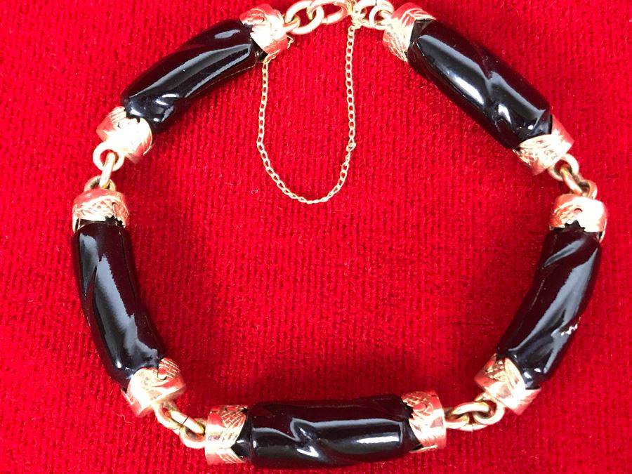 14K Yellow Gold Black Coral Bracelet Apx 5g Gold Appraised Fair Market Value $275 [Photo 3]