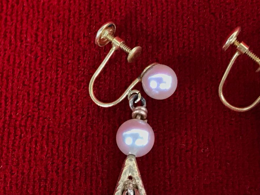 14K Yellow Gold Coral And Pearl Earrings 10.5g Appraised Fair Market Value $250 [Photo 6]