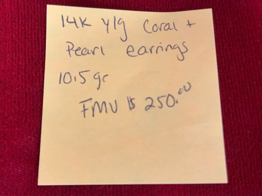 14K Yellow Gold Coral And Pearl Earrings 10.5g Appraised Fair Market Value $250 [Photo 8]
