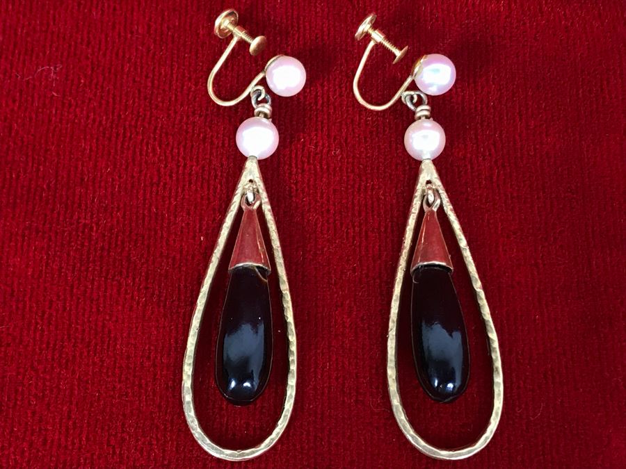 14K Yellow Gold Coral And Pearl Earrings 10.5g Appraised Fair Market Value $250 [Photo 4]