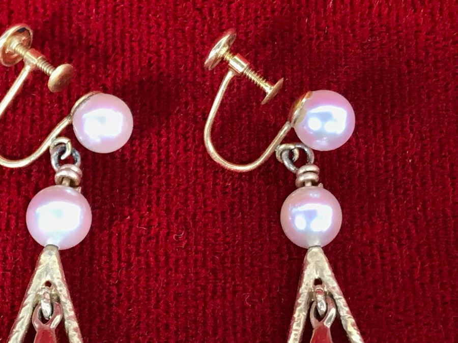 14K Yellow Gold Coral And Pearl Earrings 10.5g Appraised Fair Market Value $250 [Photo 7]