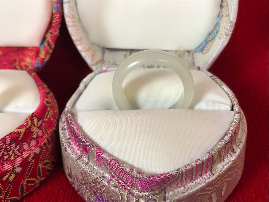 Pair Of White Nephrite Jade Rings Size 7 [Photo 4]