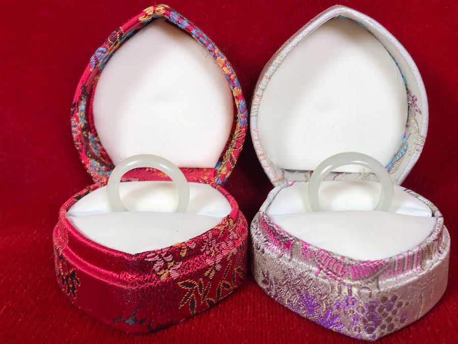 Pair Of White Nephrite Jade Rings Size 7 [Photo 2]