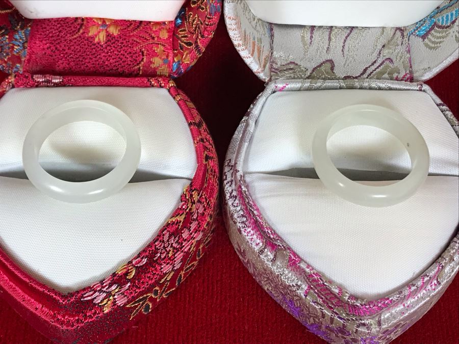Pair Of White Nephrite Jade Rings Size 7 [Photo 6]