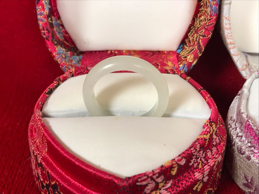 Pair Of White Nephrite Jade Rings Size 7 [Photo 3]