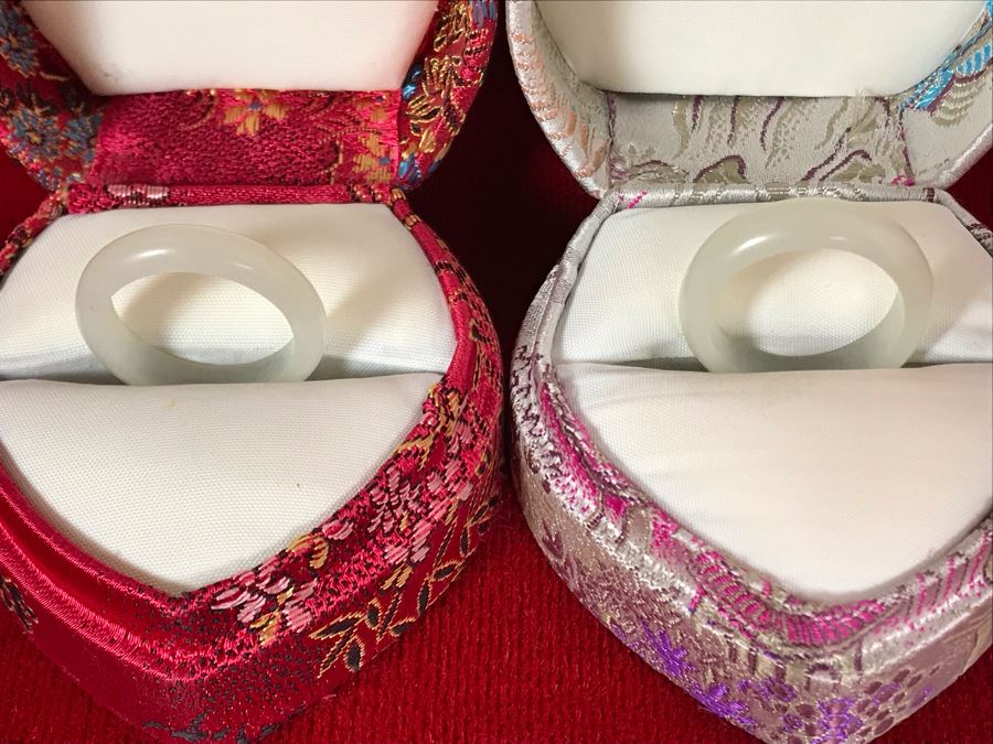 Pair Of White Nephrite Jade Rings Size 7 [Photo 5]