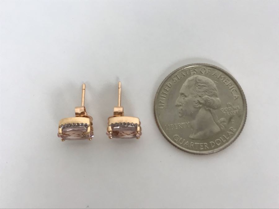 14K Yellow Gold Morganite And Diamonds Earrings Appraised Fair Market Value $350 [Photo 21]