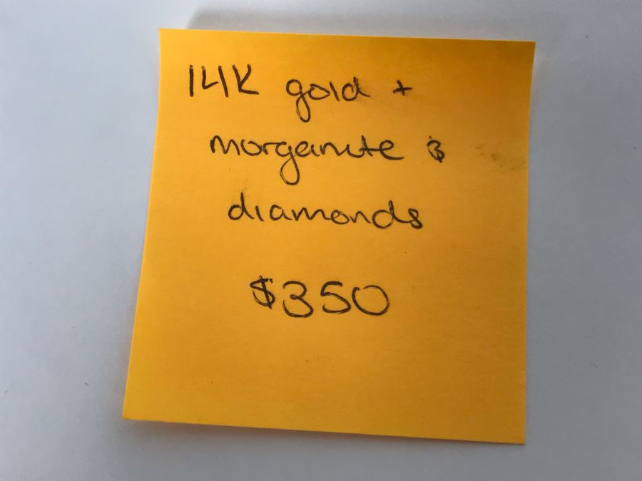 14K Yellow Gold Morganite And Diamonds Earrings Appraised Fair Market Value $350 [Photo 16]