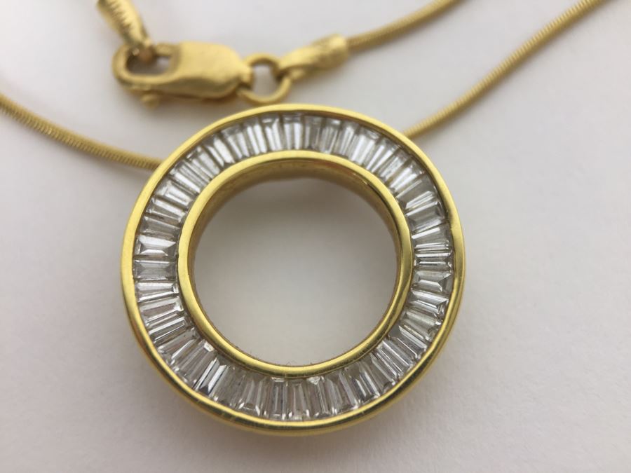 18K Yellow Gold Necklace With 18K Yellow Gold Diamond Pendant With Apx 1.0 Total Carat Weight In Diamonds 6.1g Appraised Fair Market Value $500 [Photo 9]
