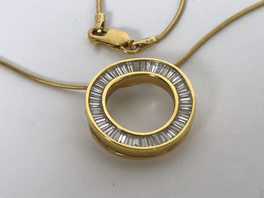 18K Yellow Gold Necklace With 18K Yellow Gold Diamond Pendant With Apx 1.0 Total Carat Weight In Diamonds 6.1g Appraised Fair Market Value $500 [Photo 4]