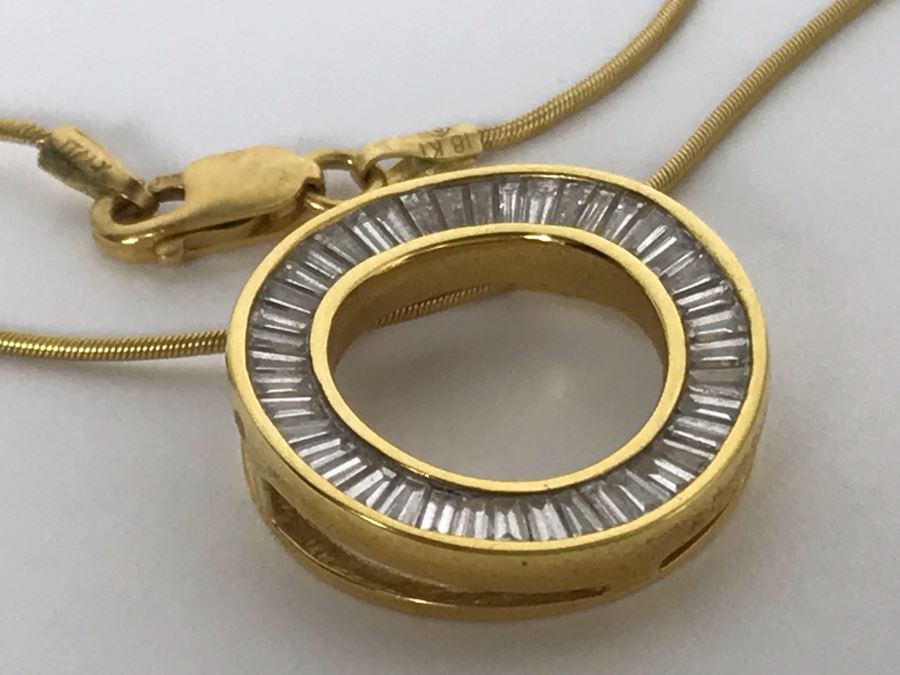 18K Yellow Gold Necklace With 18K Yellow Gold Diamond Pendant With Apx 1.0 Total Carat Weight In Diamonds 6.1g Appraised Fair Market Value $500 [Photo 7]