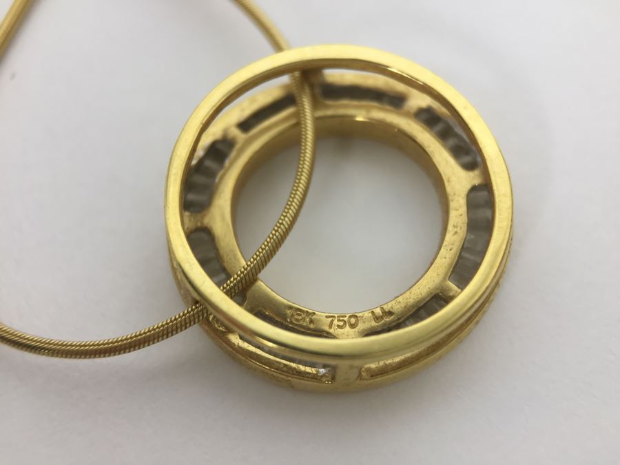 18K Yellow Gold Necklace With 18K Yellow Gold Diamond Pendant With Apx 1.0 Total Carat Weight In Diamonds 6.1g Appraised Fair Market Value $500 [Photo 13]
