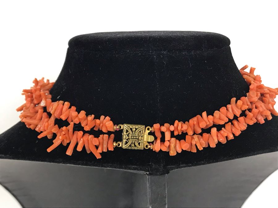 Vintage Coral Double Strand Choker Necklace [Photo 5]