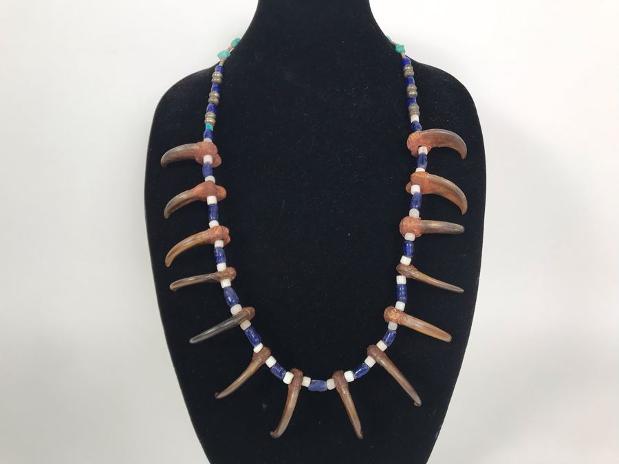 Sterling Silver, Turquoise, Shell, (14) Bear Claws Necklace [Photo 2]