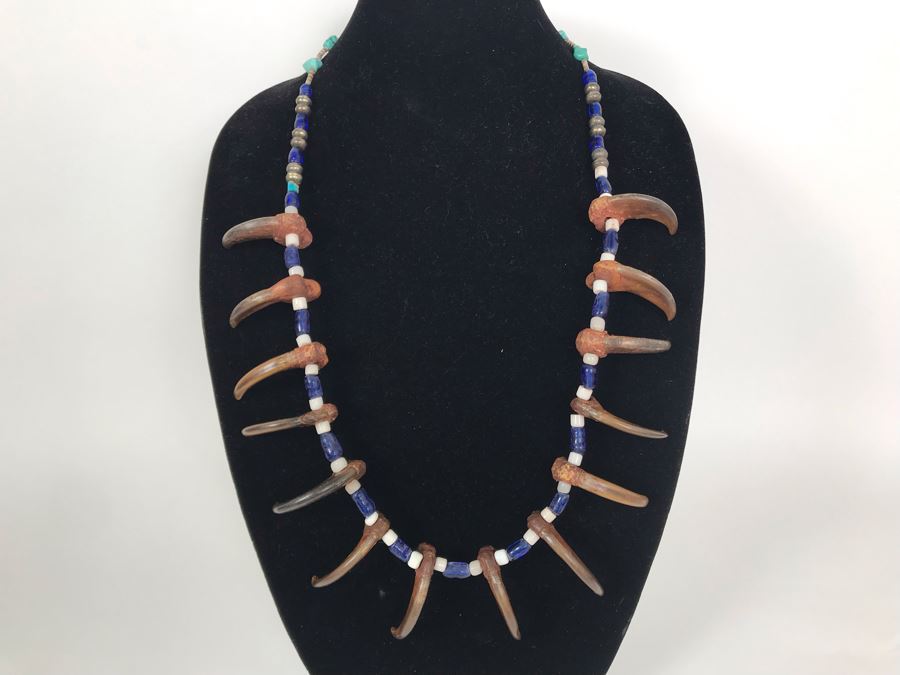 Sterling Silver, Turquoise, Shell, (14) Bear Claws Necklace [Photo 3]