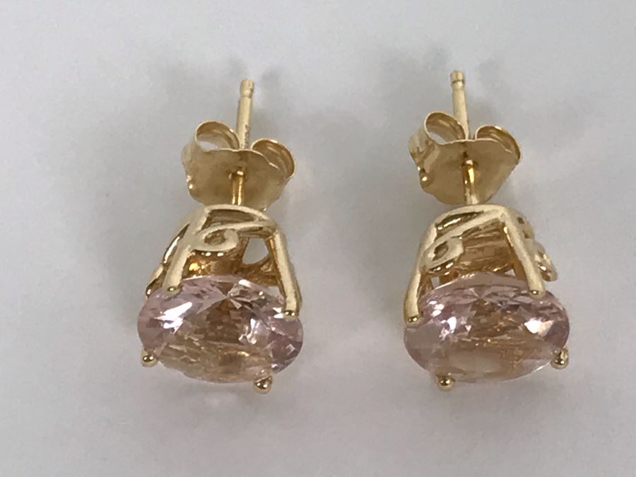 14K Yellow Gold Morganite Earrings 1.4g Appraised Fair Market Value $300 [Photo 3]