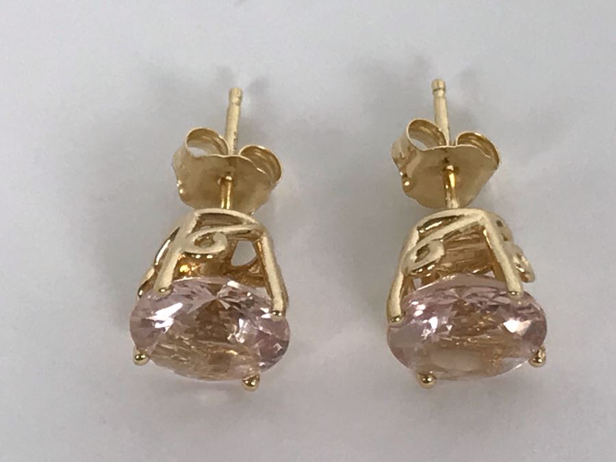 14K Yellow Gold Morganite Earrings 1.4g Appraised Fair Market Value $300 [Photo 4]