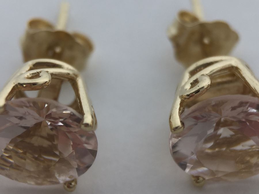 14K Yellow Gold Morganite Earrings 1.4g Appraised Fair Market Value $300 [Photo 16]
