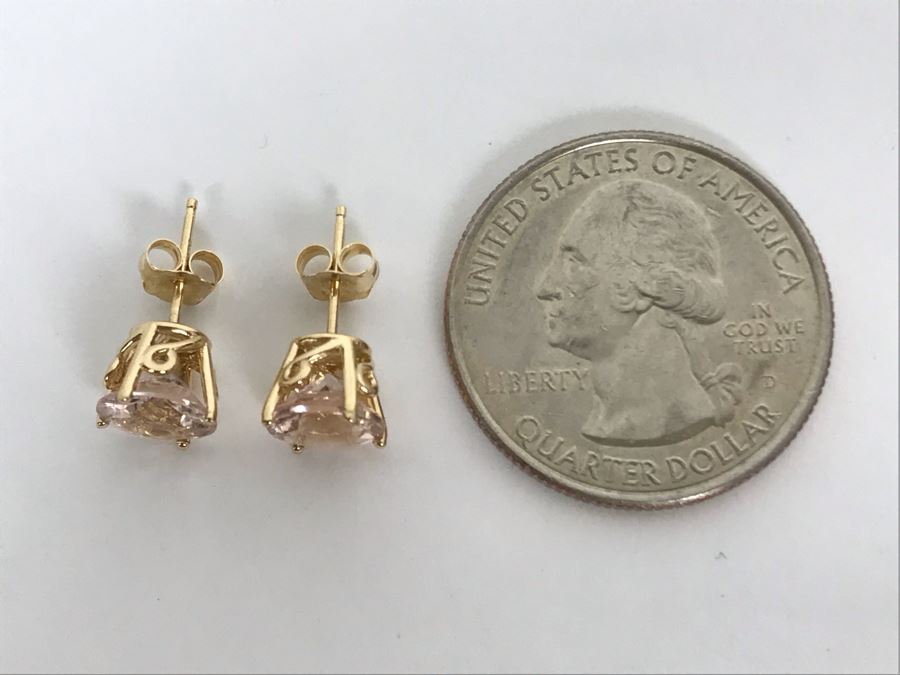 14K Yellow Gold Morganite Earrings 1.4g Appraised Fair Market Value $300 [Photo 17]