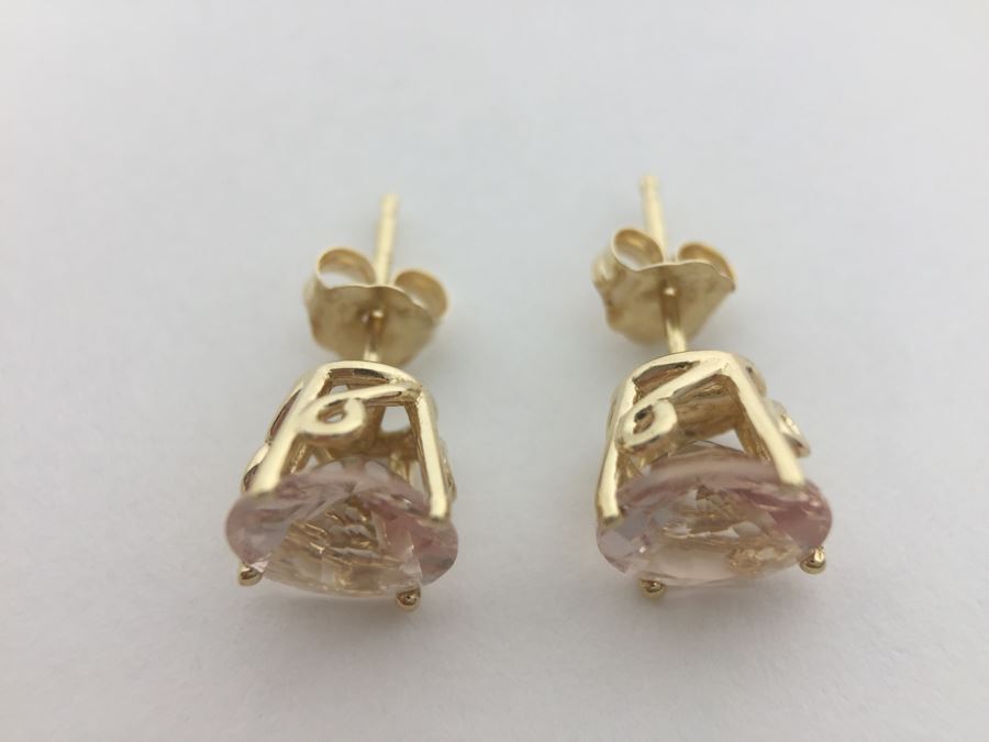 14K Yellow Gold Morganite Earrings 1.4g Appraised Fair Market Value $300 [Photo 15]