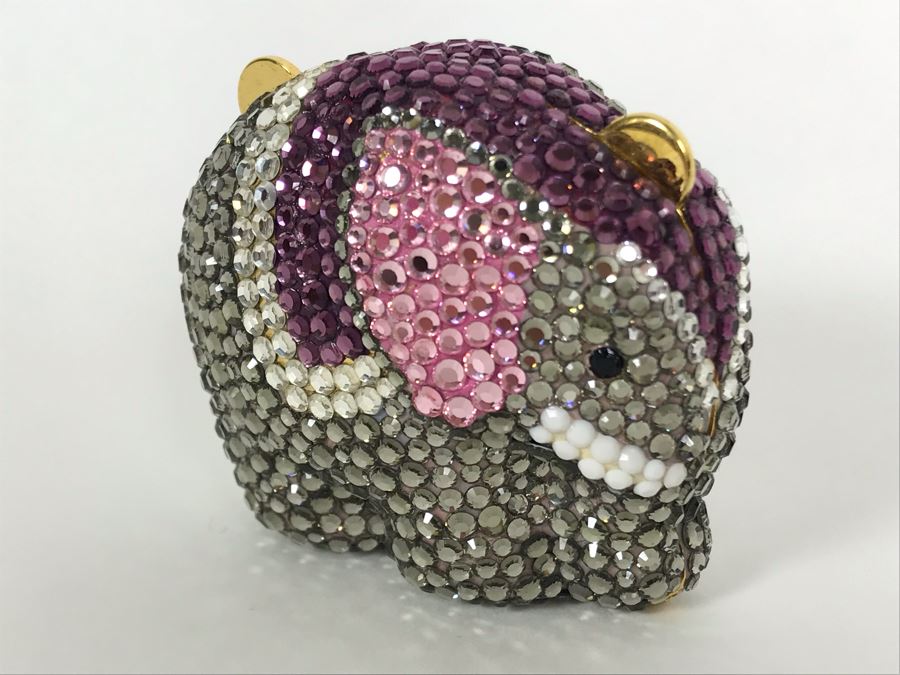 Swarovski Crystal Pillbox With Gold Leather Interior By The Wright Collection [Photo 2]