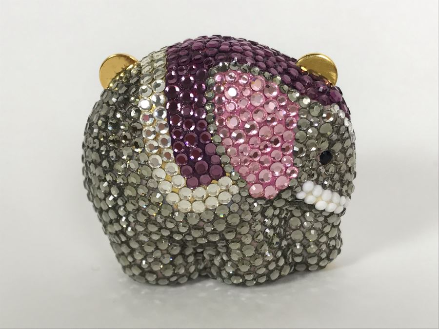 Swarovski Crystal Pillbox With Gold Leather Interior By The Wright Collection