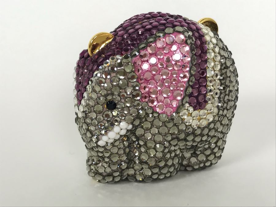 Swarovski Crystal Pillbox With Gold Leather Interior By The Wright Collection [Photo 3]