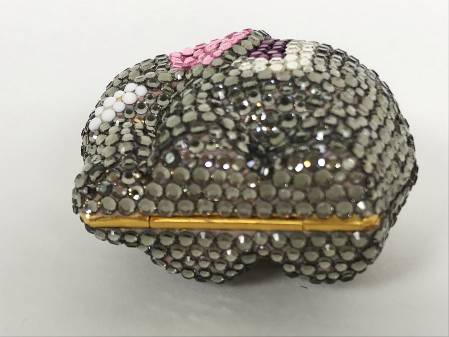 Swarovski Crystal Pillbox With Gold Leather Interior By The Wright Collection [Photo 5]