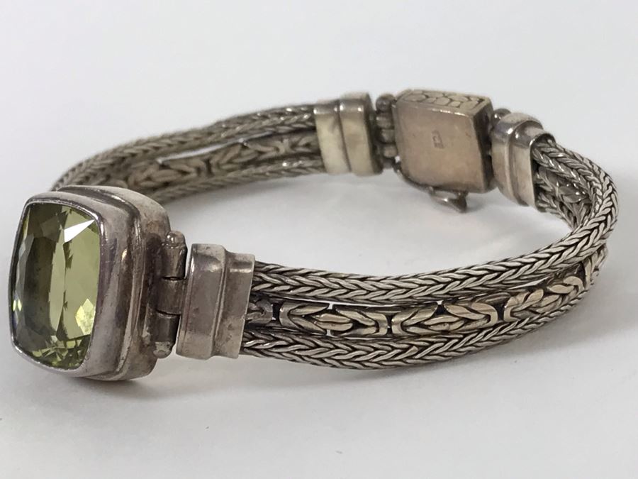 Sterling Silver Bracelet 26.2g 13mm X 11mm Green Quartz Amethyst Appraised Fair Market Value $100 [Photo 6]