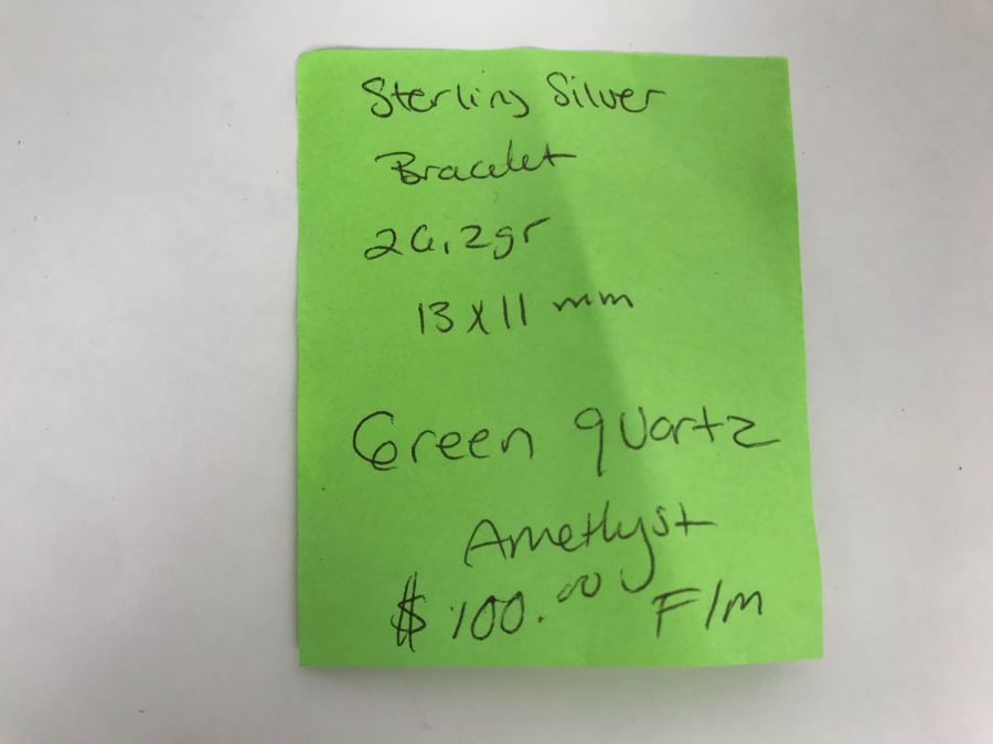 Sterling Silver Bracelet 26.2g 13mm X 11mm Green Quartz Amethyst Appraised Fair Market Value $100 [Photo 10]