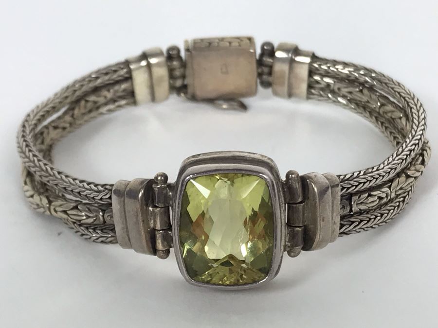 Sterling Silver Bracelet 26.2g 13mm X 11mm Green Quartz Amethyst Appraised Fair Market Value $100 [Photo 2]