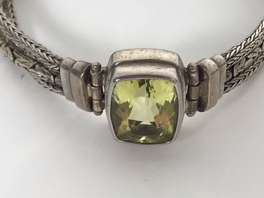 Sterling Silver Bracelet 26.2g 13mm X 11mm Green Quartz Amethyst Appraised Fair Market Value $100 [Photo 4]