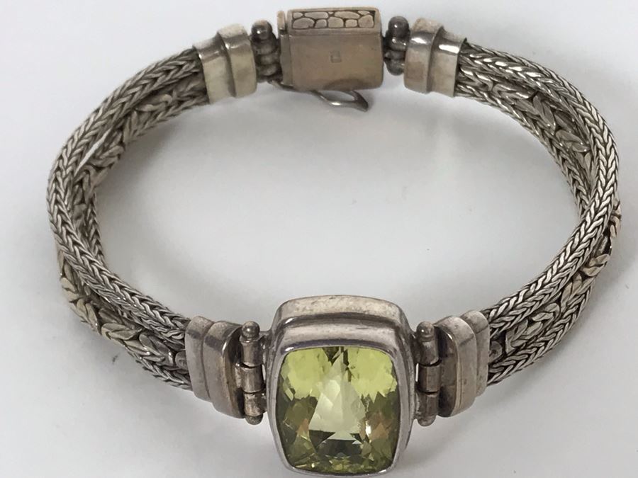 Sterling Silver Bracelet 26.2g 13mm X 11mm Green Quartz Amethyst Appraised Fair Market Value $100 [Photo 5]