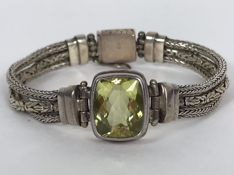 Sterling Silver Bracelet 26.2g 13mm X 11mm Green Quartz Amethyst Appraised Fair Market Value $100 [Photo 3]