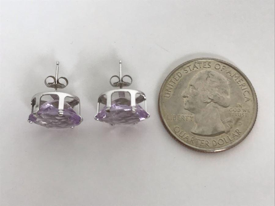14K White Gold Amethyst Earrings Appraised Fair Market Value $250 [Photo 2]