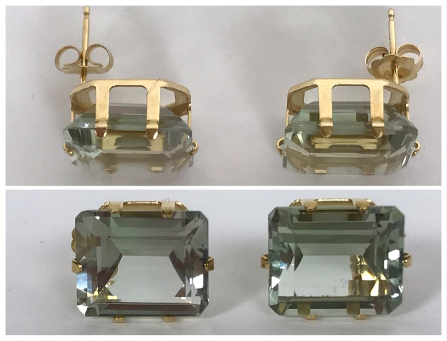 14K Yellow Gold Aquamarine Earrings 3.1g Appraised Fair Market Value $350 [Photo 1]