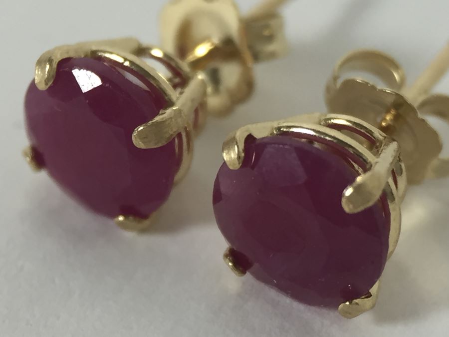 14K Yellow Gold Ruby Earrings 1.1g Appraised Fair Market Value 100