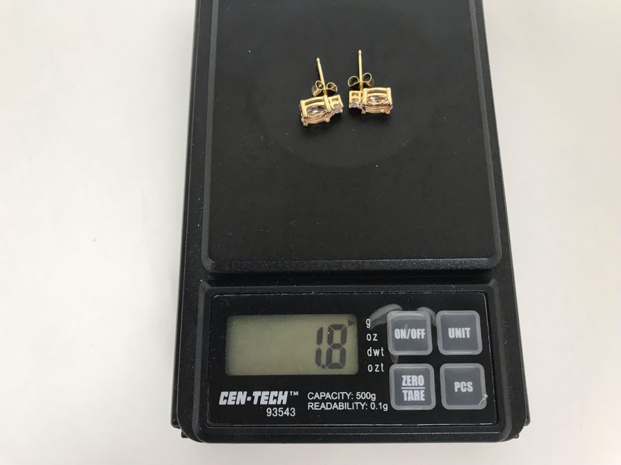 14K Yellow Gold Morganite And Diamond Earrings 1.8g Appraised Fair Market Value $100 [Photo 7]