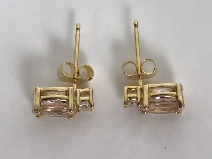 14K Yellow Gold Morganite And Diamond Earrings 1.8g Appraised Fair ...
