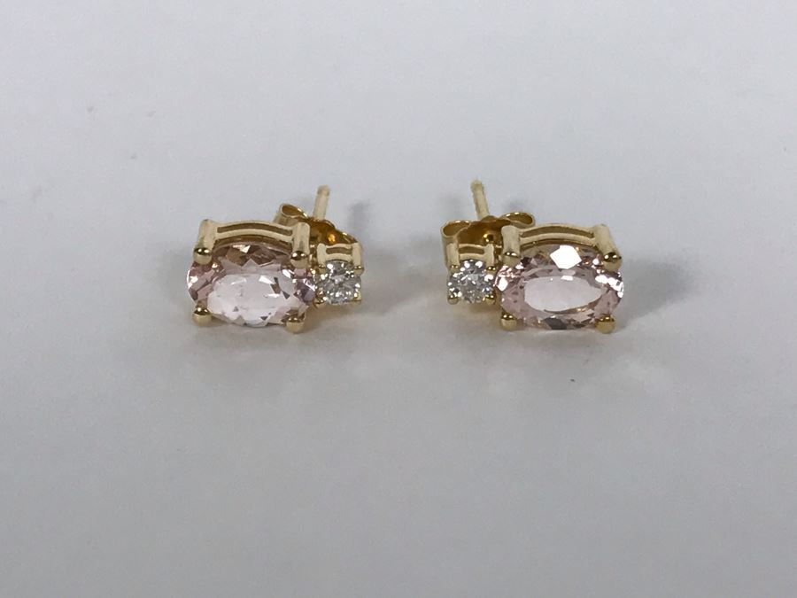 14K Yellow Gold Morganite And Diamond Earrings 1.8g Appraised Fair Market Value $100 [Photo 4]