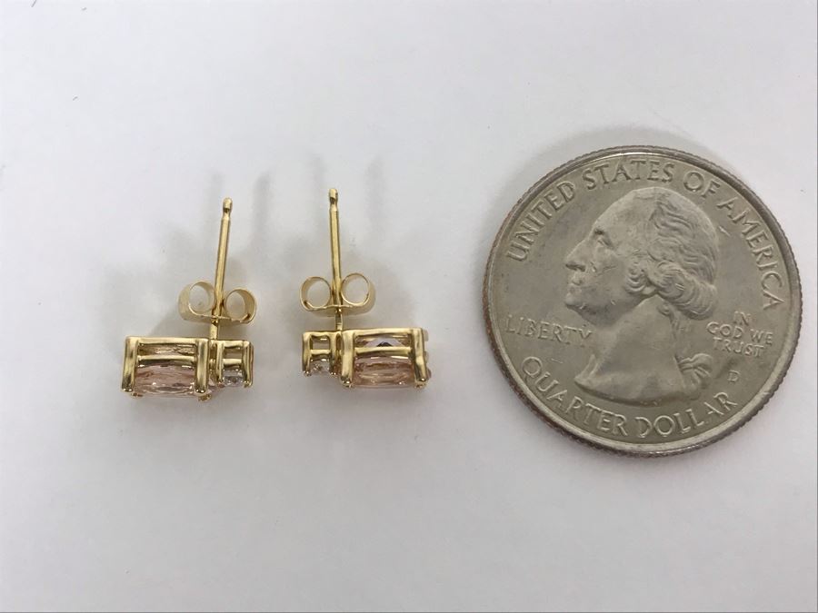 14K Yellow Gold Morganite And Diamond Earrings 1.8g Appraised Fair Market Value $100 [Photo 6]