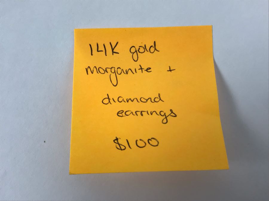 14K Yellow Gold Morganite And Diamond Earrings 1.8g Appraised Fair Market Value $100 [Photo 8]