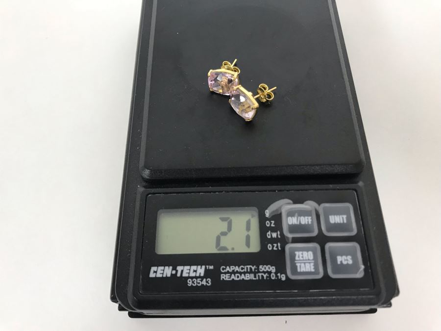 18K Yellow Gold Morganite Earrings 2.1g Appraised Fair Market Value $500 [Photo 9]