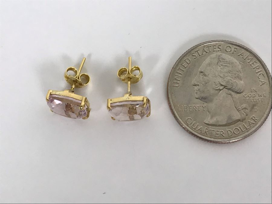 18K Yellow Gold Morganite Earrings 2.1g Appraised Fair Market Value $500 [Photo 8]
