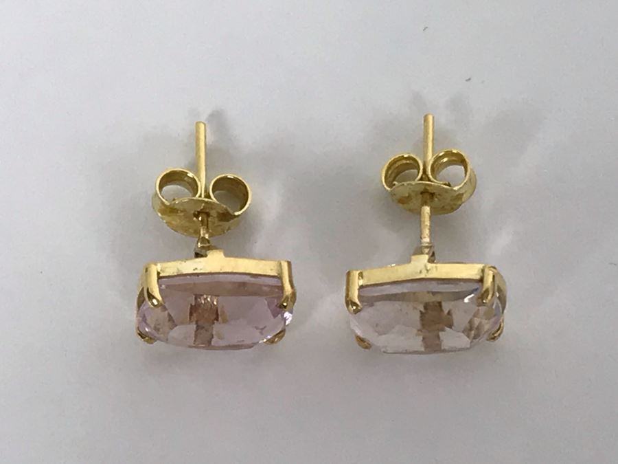 18K Yellow Gold Morganite Earrings 2.1g Appraised Fair Market Value $500 [Photo 6]