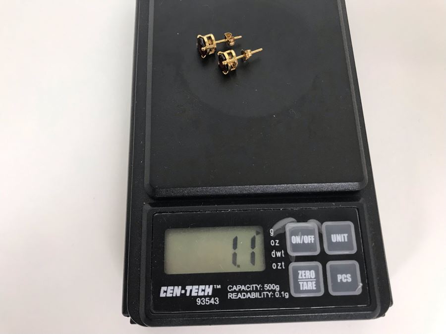 14K Yellow Gold Garnet Earrings 1.1g Appraised Fair Market Value $60 [Photo 9]