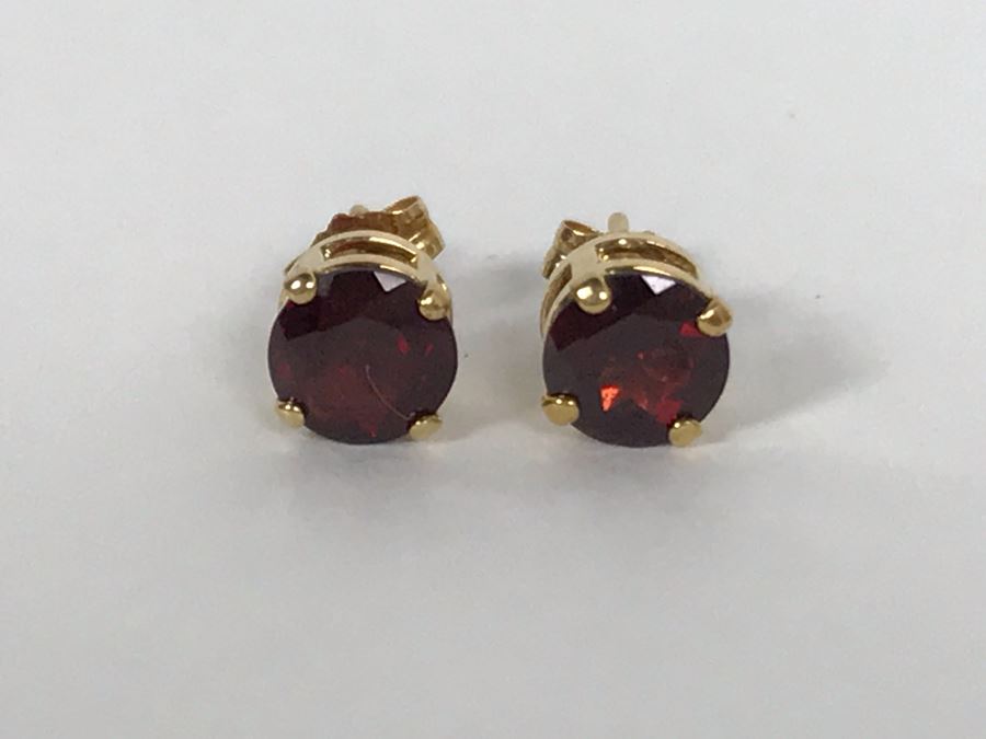 14K Yellow Gold Garnet Earrings 1.1g Appraised Fair Market Value $60 [Photo 5]